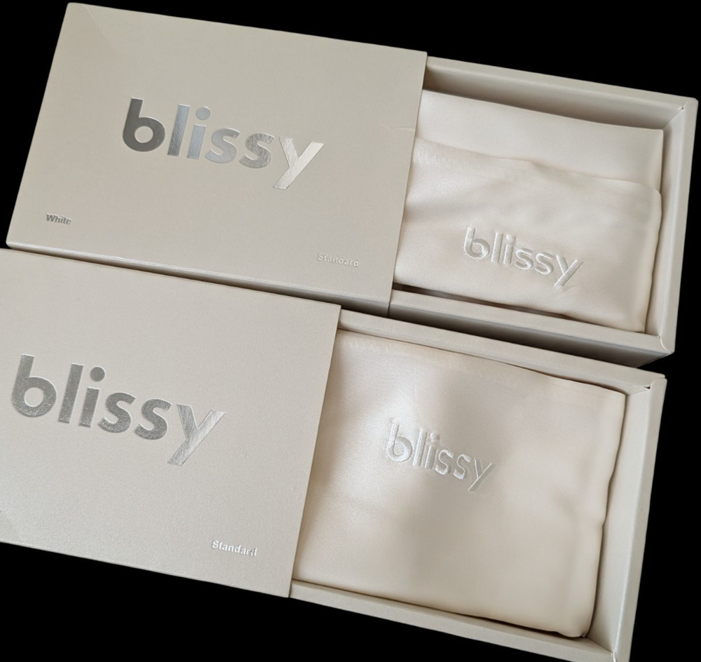 Blissy White 100% Pure Mulberry Silk Set of 2 Pillowcases New Standard 22 Momme